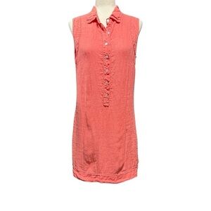 Lina Tomei Italian Linen Pink Coral Button-Up Dress Size S Beach Lightweight